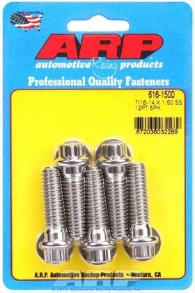 616-1500 Arp 7/16 Inch -14 X 1.500 12-point Stainless Steel Bolts Set Of 5 Polished