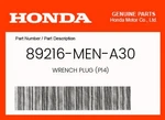 Honda Genuine Wrench Plug (P14) 89216-MEN-A30. Fixed Price $13.41.