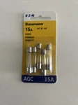 Bussmann 15A Fast Acting Glass Fuse Pack, BP/AGC-15-RP, 32 Vac. Fixed Price $11.75.
