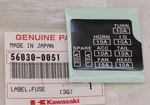 56030-0051 Kawasaki Fuse Label For VNT50 And VNT60 (european Vulcan 1500). Fixed Price $12.83.
